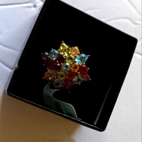 14 Kt Gold Over 925 Silver Multiple Gemstone Ring- Size: 7 - Picture 4 of 14